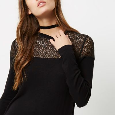 Black lace and mesh layered top